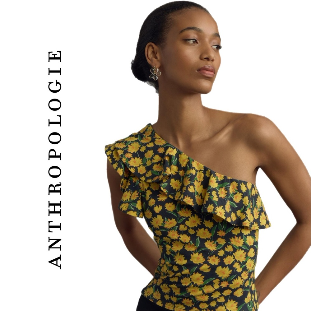 Anthropologie Maeve One-Shoulder Ruffled Top